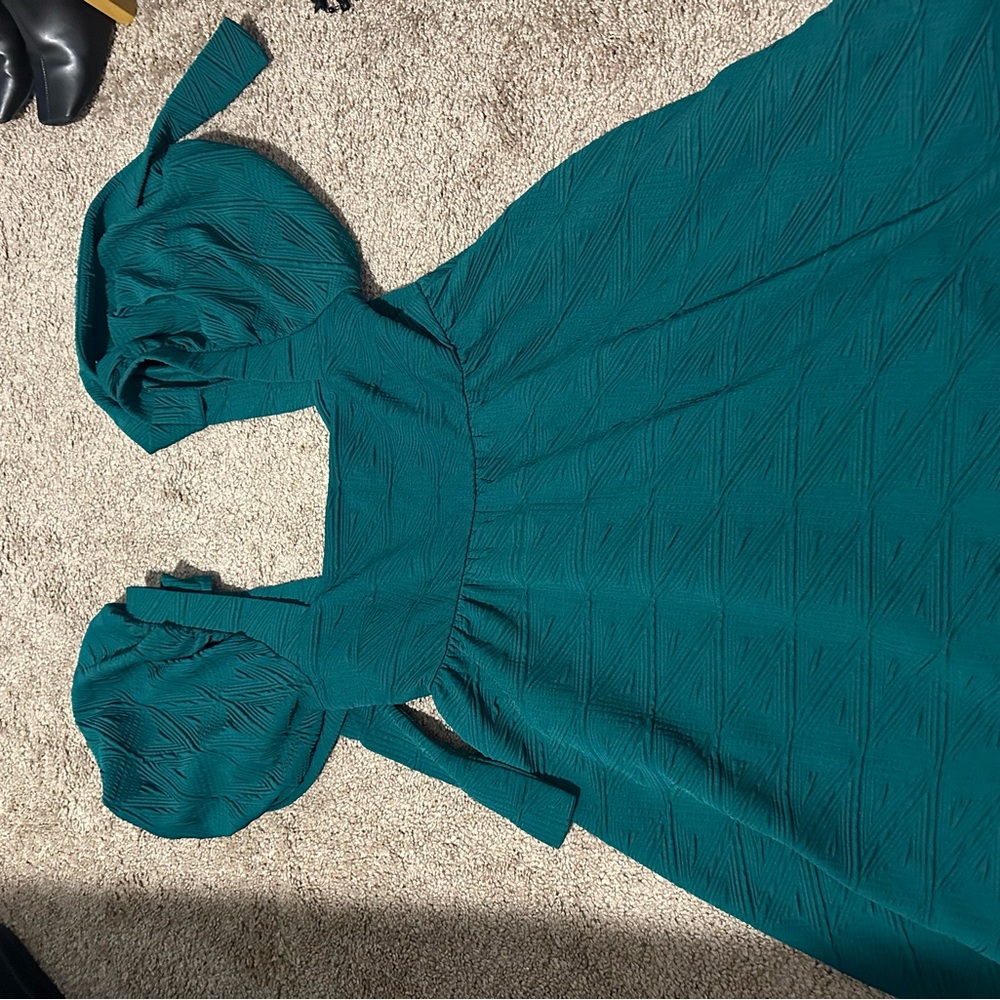 Free People Turquoise Puff Sleeve Dress - Picture 2 of 3